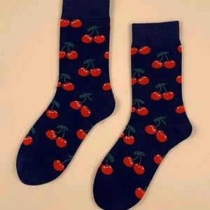 ✨3 FOR $28✨🆕🍒CHERRY PATTERNED CREW SOCKS - NAVY🍒